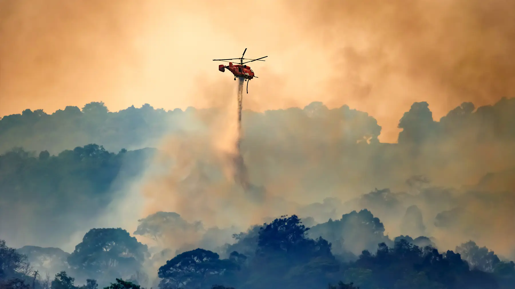 Helicopter fighting widespread forest fires